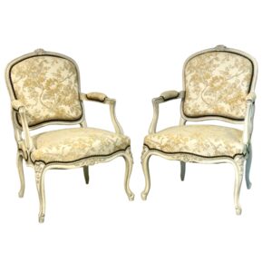 Pair of 19th Century Louis XV Style Lacquered Fauteuils à la Reine