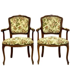 Pair of French Beech Louis XV Style Armchairs with Floral Tapestry, 20th C.