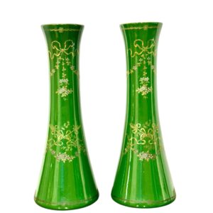 Rare Impressive Pair of Green Faience Vases by Longchamp, France, 1876