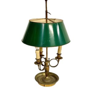 19th Century Bouillotte Lamp with Green Tole Shade and Bronze Base