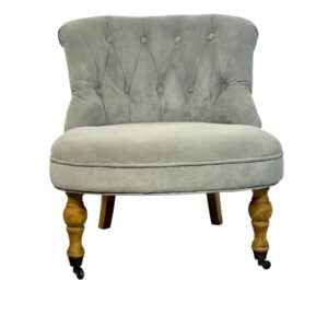 19th Century Button-Tufted Slipper Chair with Turned Beech Legs