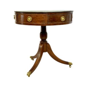 19th Century English Drum Gueridon with Leather Top and Drawers