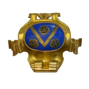 19th Century Giltwood Armorial Escutcheon with Painted Chevron and Roses