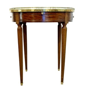 19th Century Louis XVI Style Bouillotte Table with Marble Top and Brass Gallery