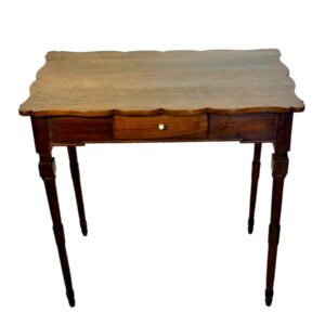 19th Century Walnut Writing Table with Scalloped Top and Single Drawer