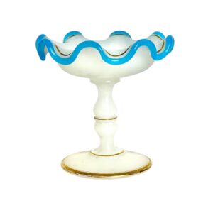 19th Century White Opaline Ring Dish with Blue and Gold Accents
