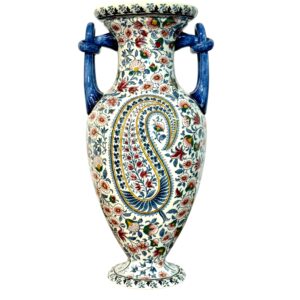 Gien Faience Vase, “Cachemire” Pattern with Floral & Paisley Décor