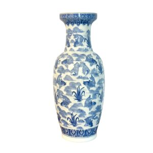 Large Chinese Blue and White Porcelain Vase with Koi Fish Motif