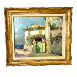 Oil on Canvas, Sunlit French Riviera House by the Sea, by Alain Demarta