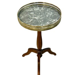 Petite French Gueridon with Marble Top and Brass Gallery, 19th Century
