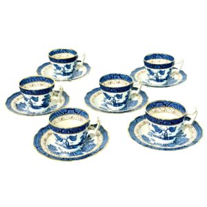 Set of 6 Booths 'Real Old Willow' Pattern Cups & Saucers with Gilt Accents