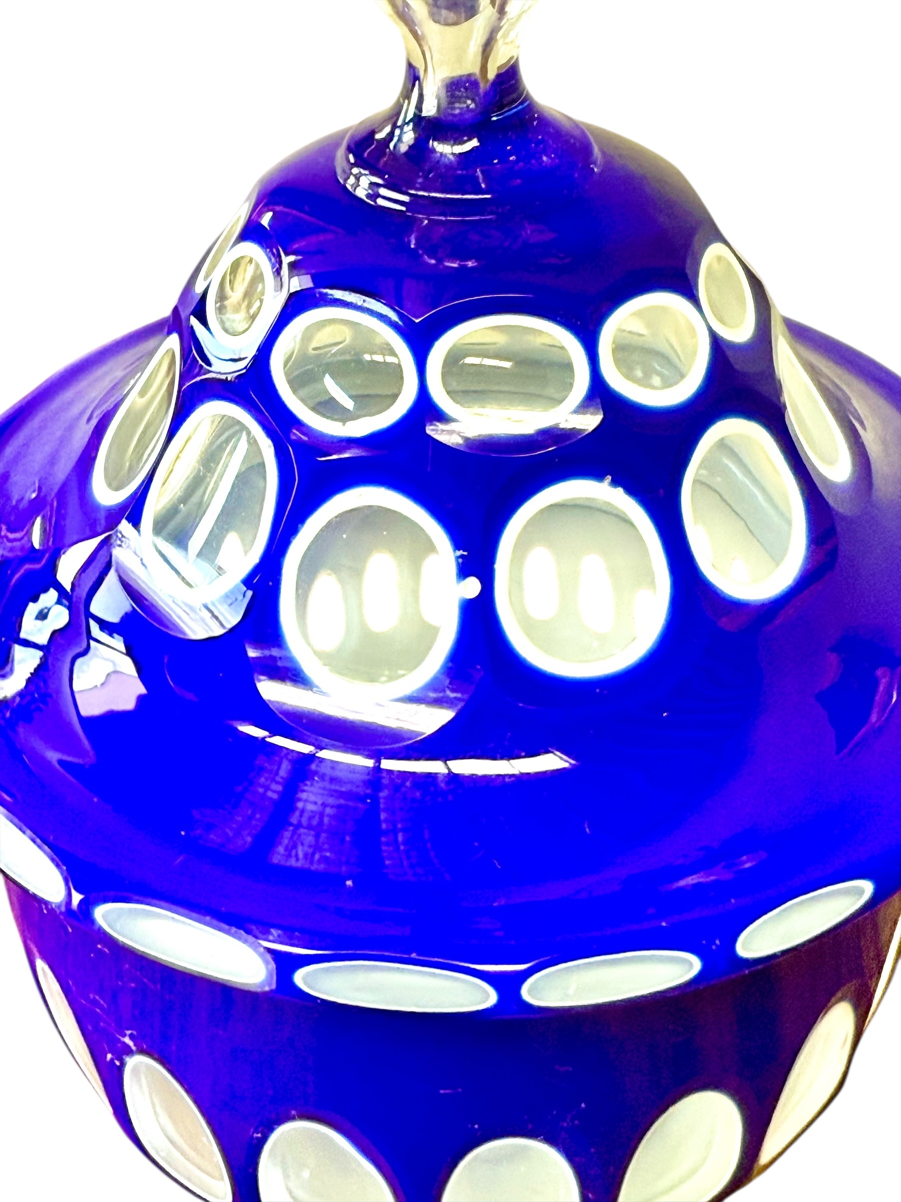 19th Century Blue Overlay and Opaline Glass Covered Drageoir