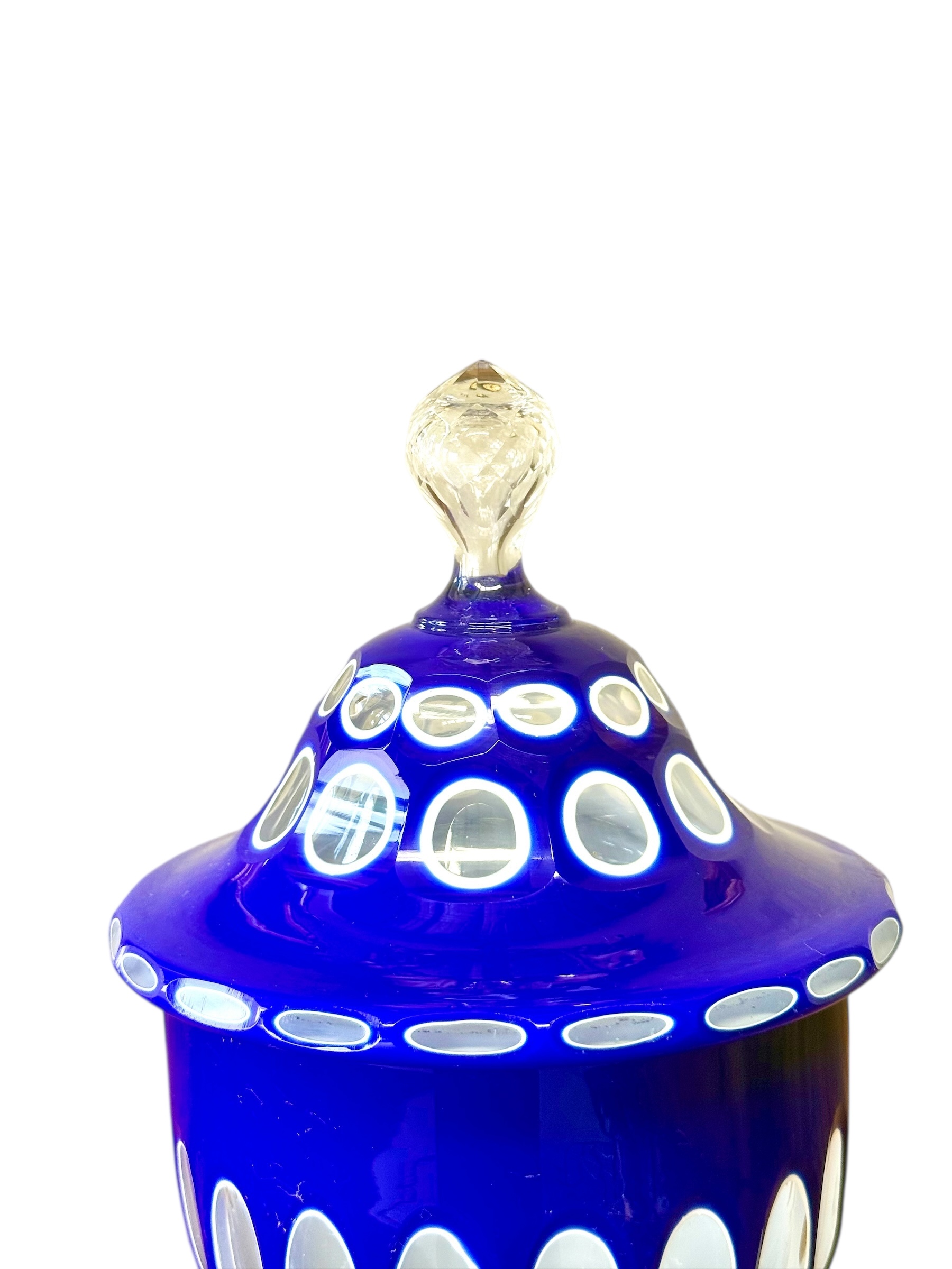 19th Century Blue Overlay and Opaline Glass Covered Drageoir