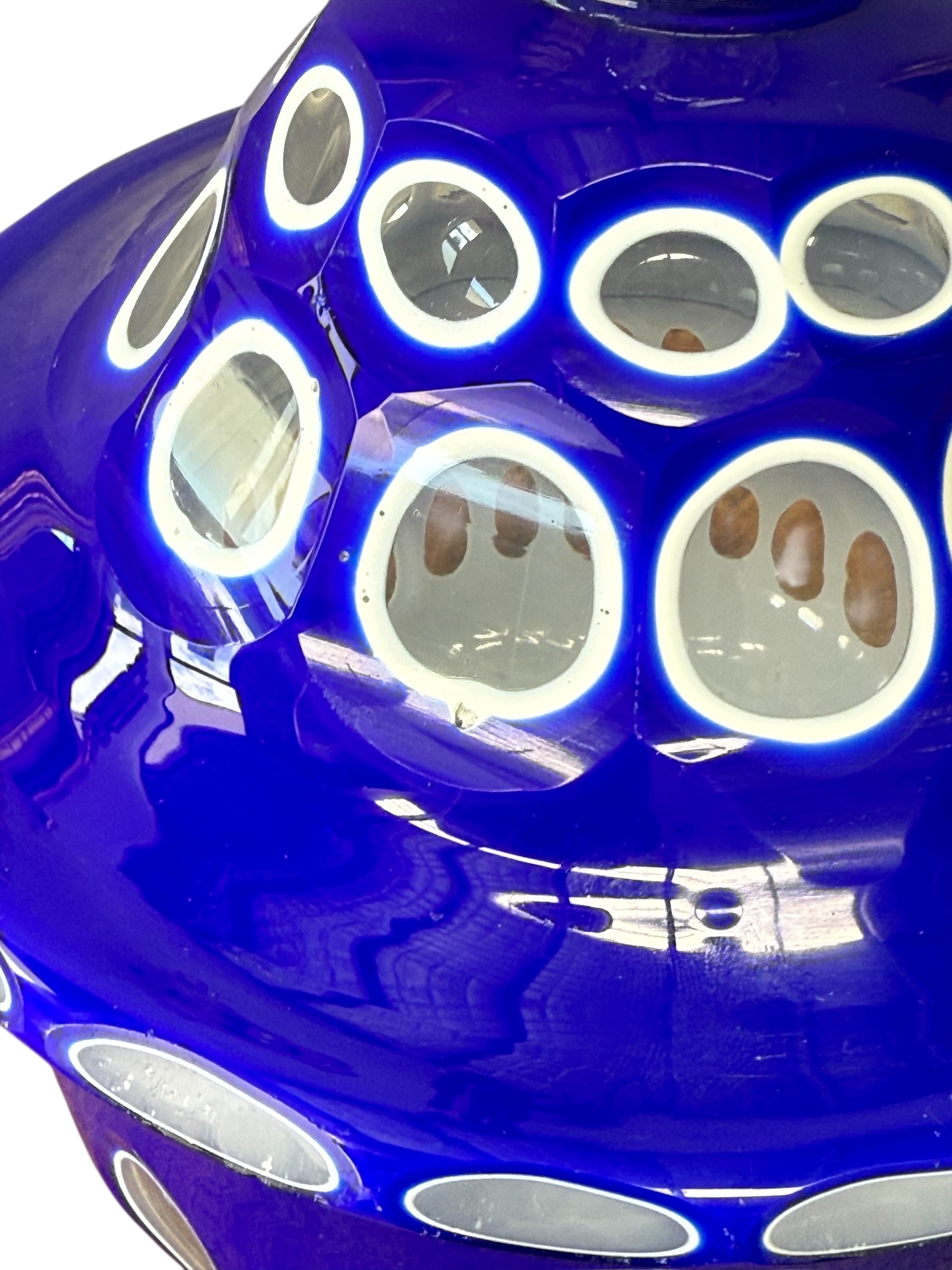 19th Century Blue Overlay and Opaline Glass Covered Drageoir