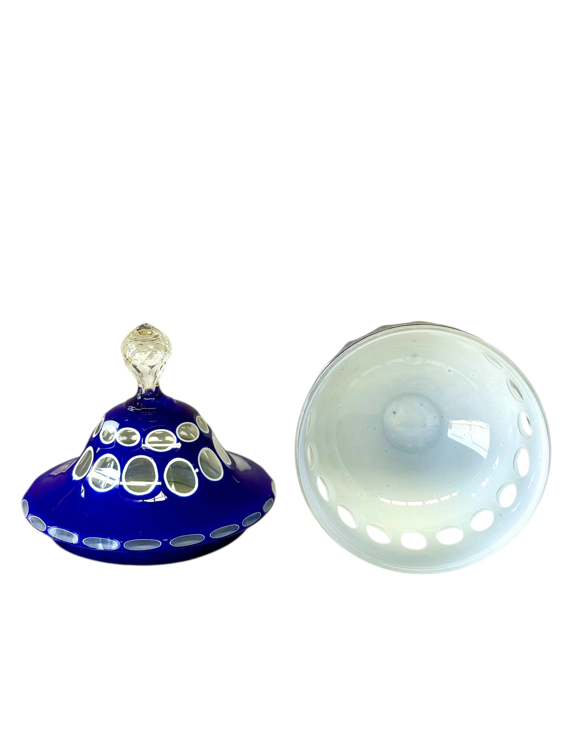 19th Century Blue Overlay and Opaline Glass Covered Drageoir - Image 15