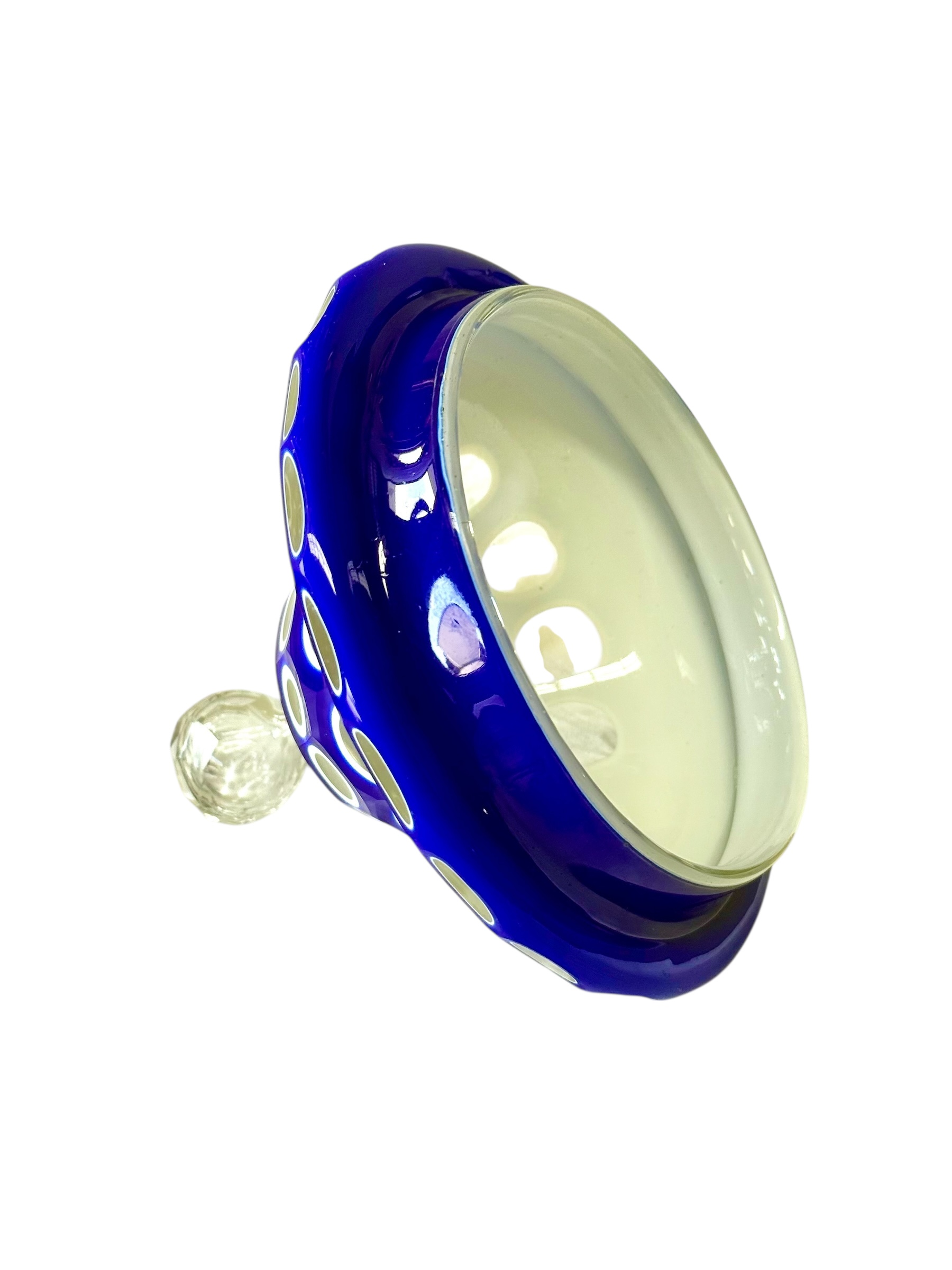 19th Century Blue Overlay and Opaline Glass Covered Drageoir