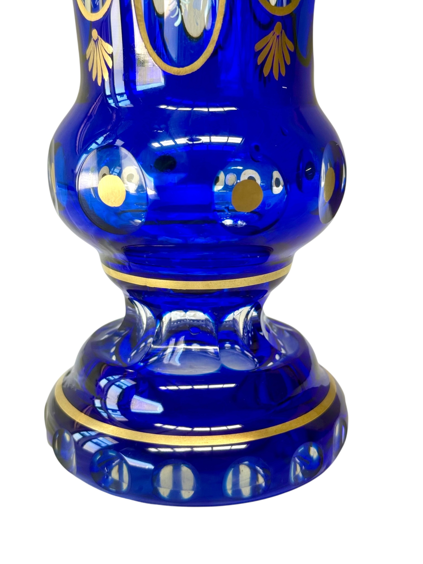 19th Century Cobalt Blue Overlay Crystal Vase with Enamel Flowers - Image 12