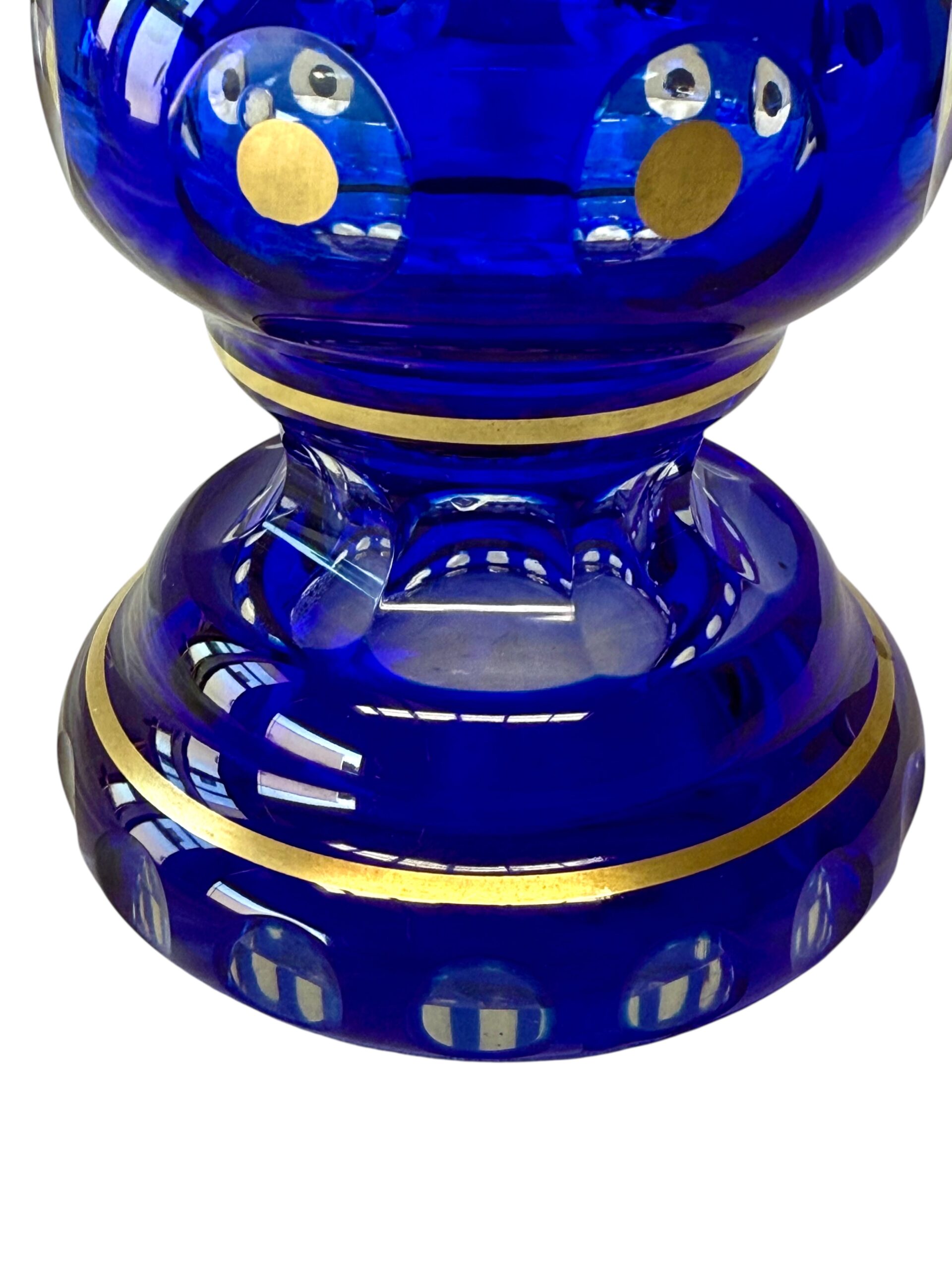 19th Century Cobalt Blue Overlay Crystal Vase with Enamel Flowers