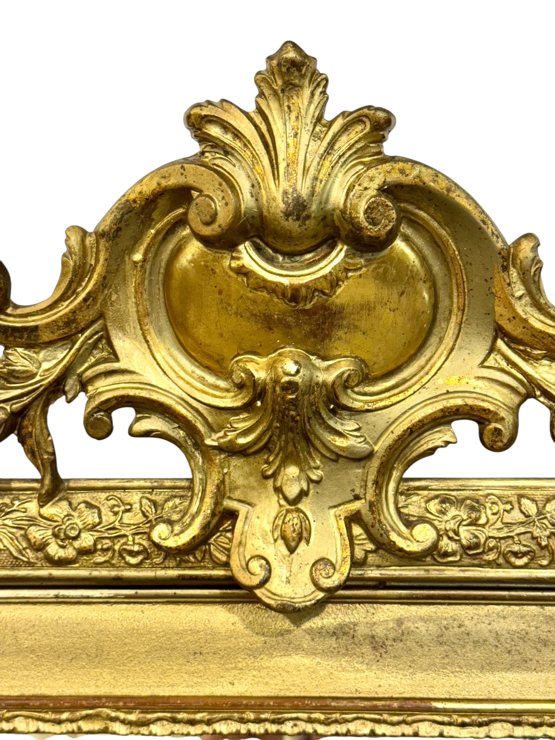 19th Century French Gilded Mirror with Floral Crest and Original Glass