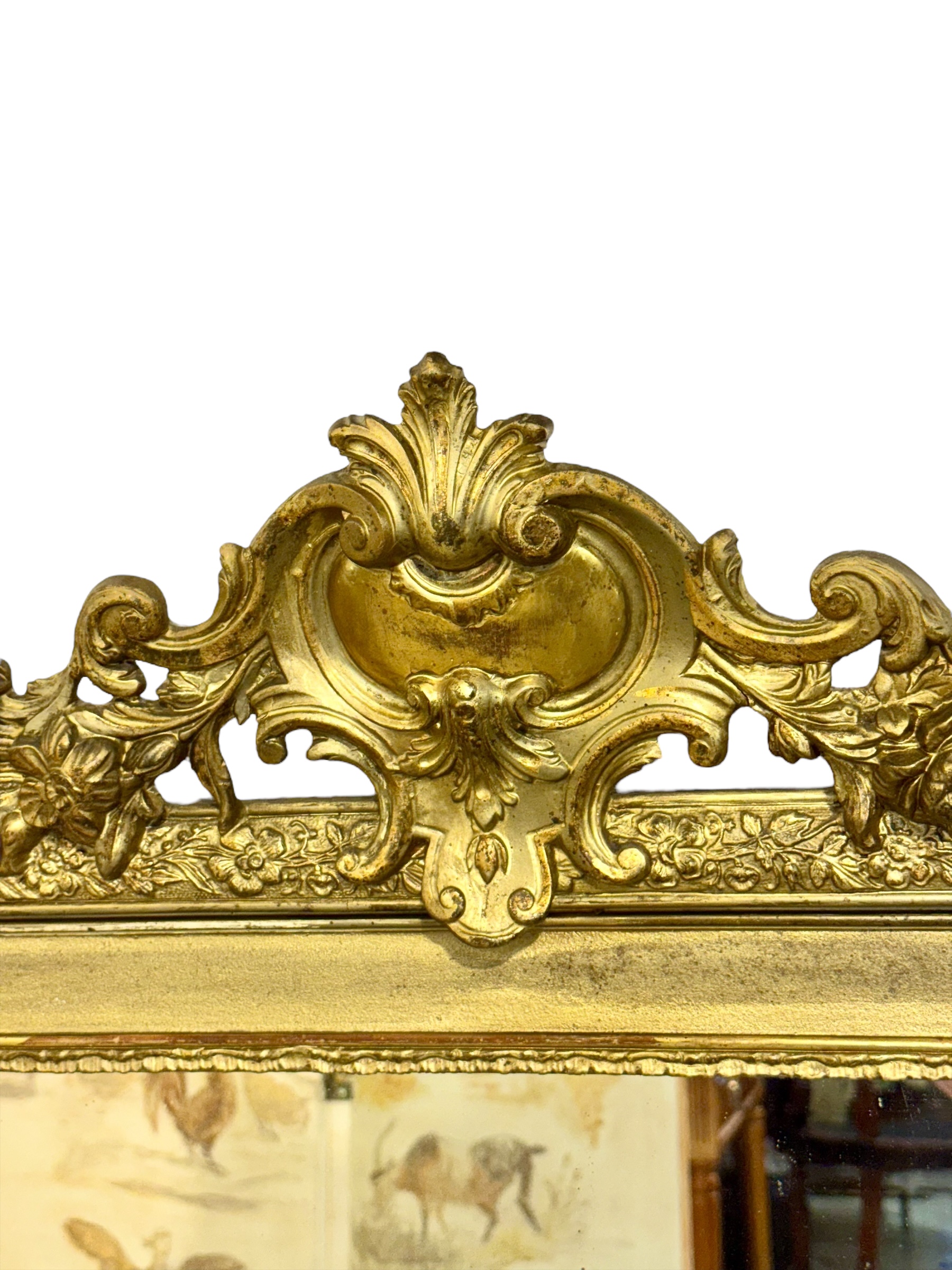 19th Century French Gilded Mirror with Floral Crest and Original Glass - Image 15