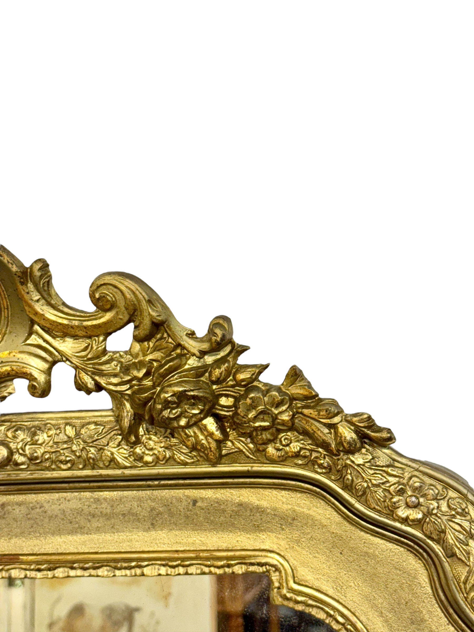 19th Century French Gilded Mirror with Floral Crest and Original Glass