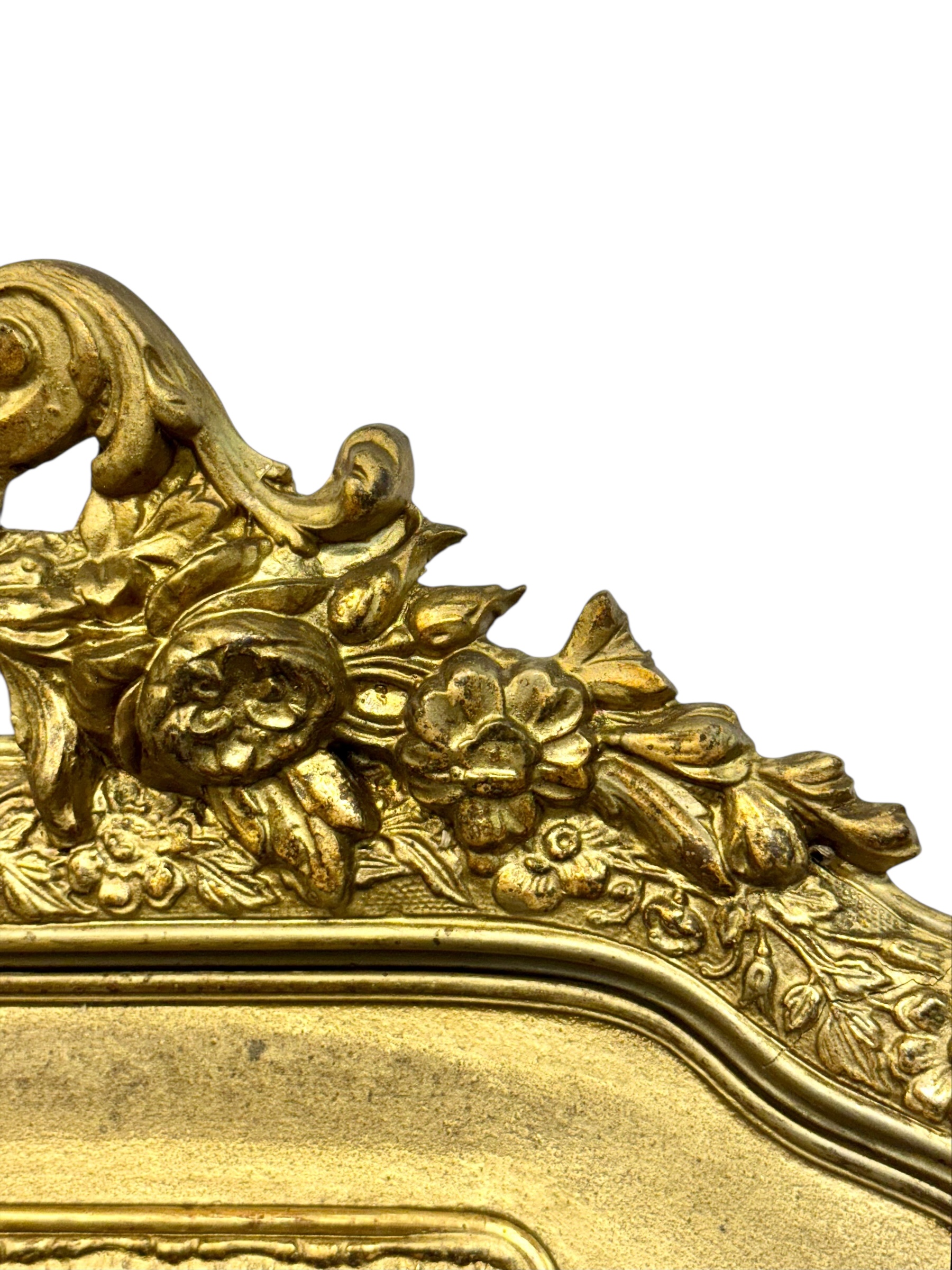 19th Century French Gilded Mirror with Floral Crest and Original Glass
