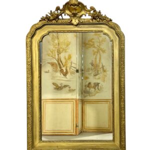 19th Century French Gilded Mirror with Floral Crest and Original Glass