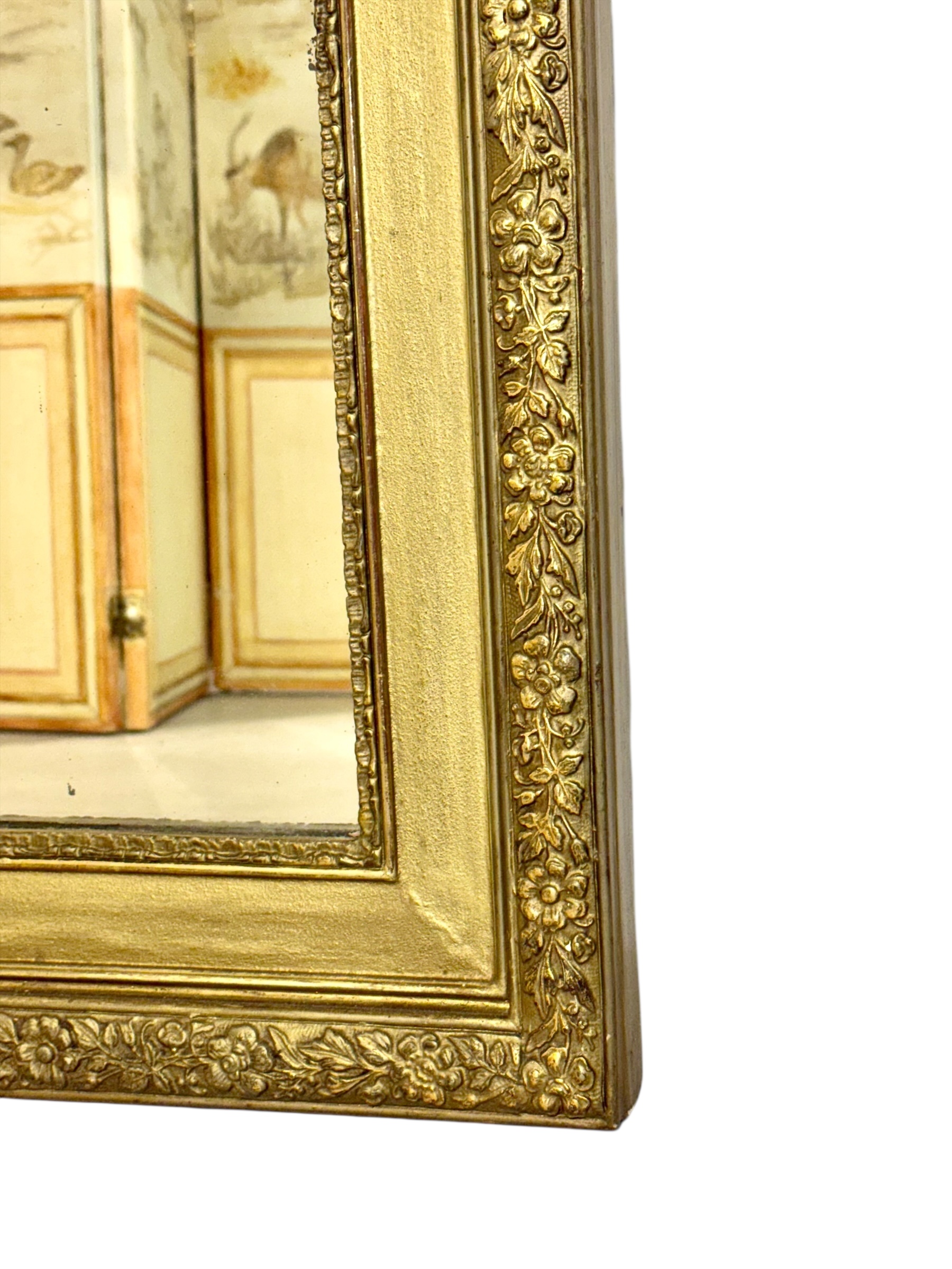 19th Century French Gilded Mirror with Floral Crest and Original Glass