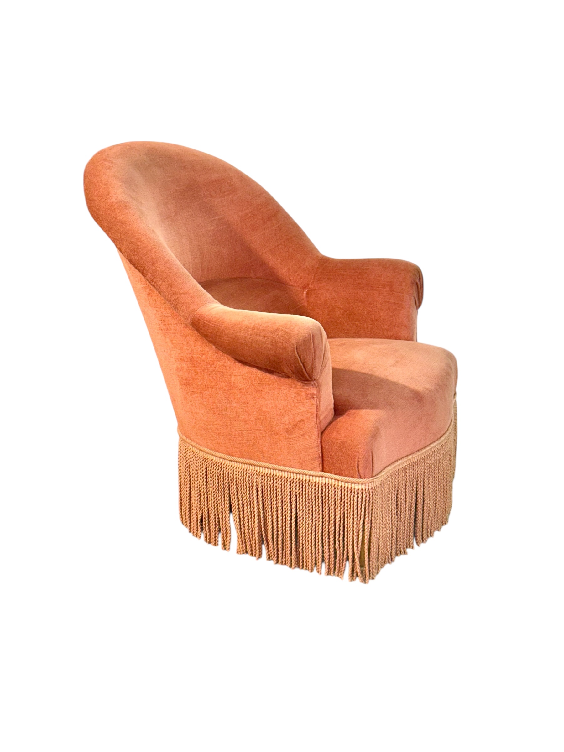 19th Century French Velvet Bergere Armchair with Tassel Fringe Trim