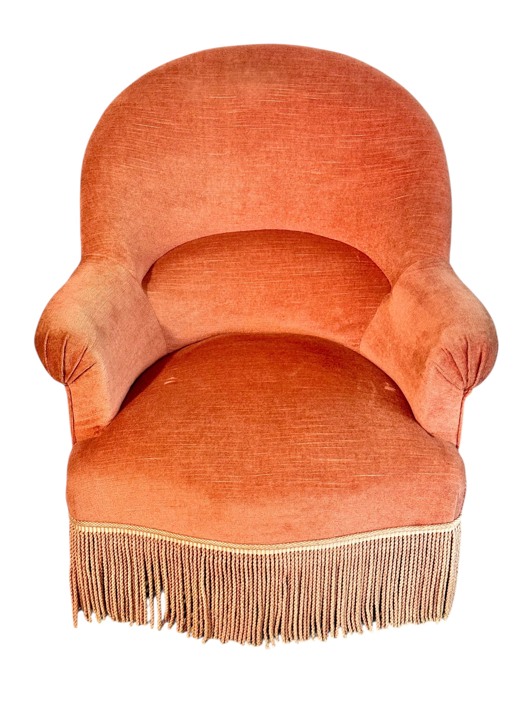 19th Century French Velvet Bergere Armchair with Tassel Fringe Trim