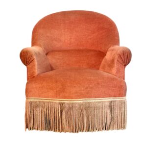 19th Century French Velvet Bergere Armchair with Tassel Fringe Trim