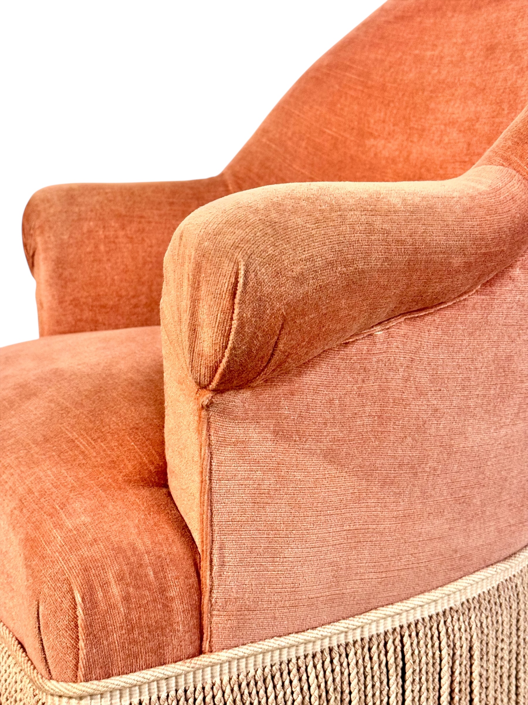 19th Century French Velvet Bergere Armchair with Tassel Fringe Trim