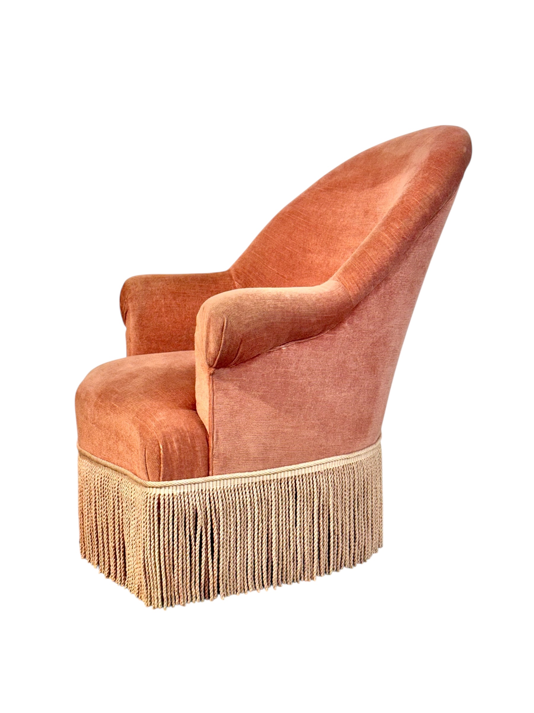 19th Century French Velvet Bergere Armchair with Tassel Fringe Trim