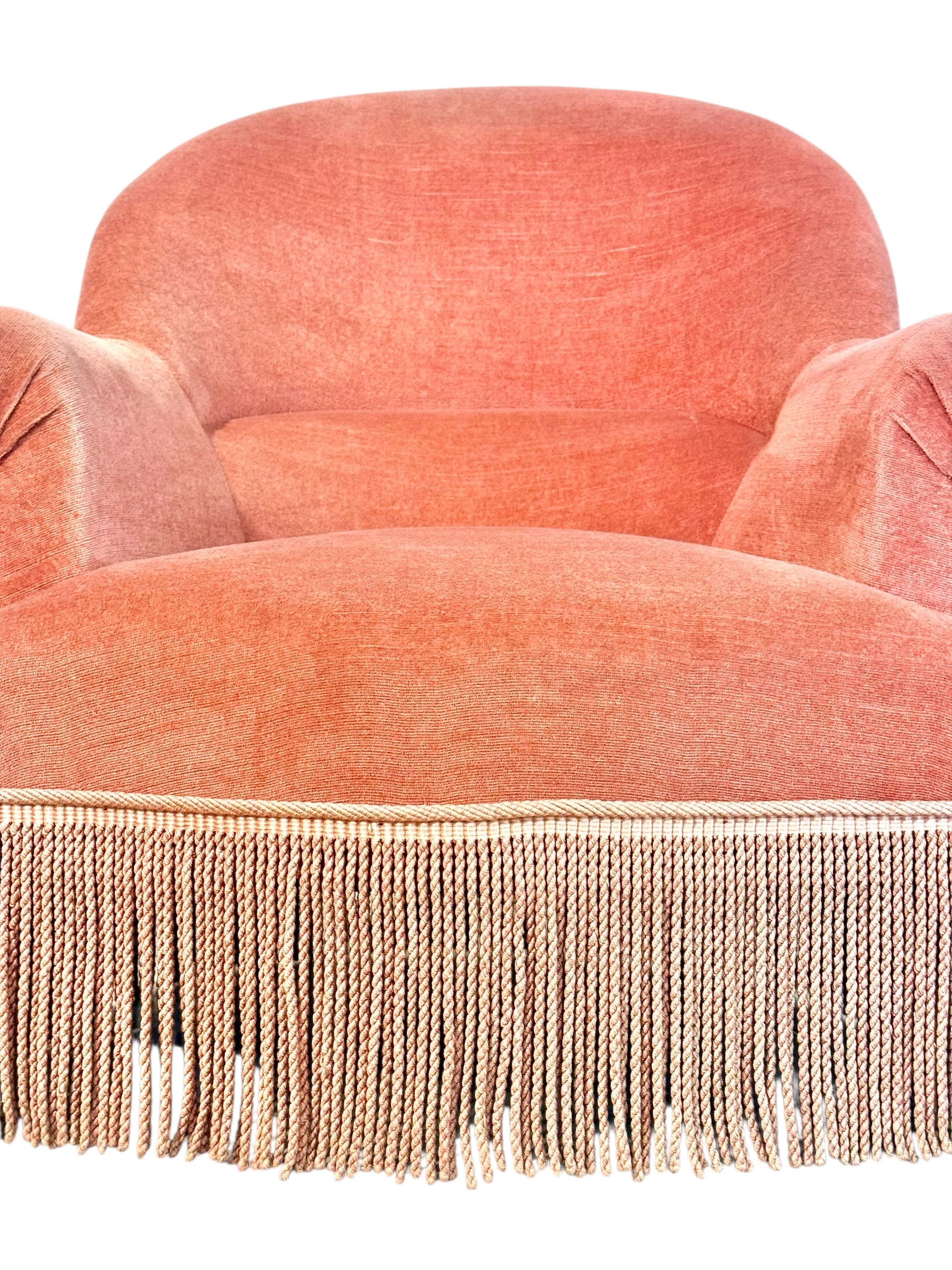 19th Century French Velvet Bergere Armchair with Tassel Fringe Trim