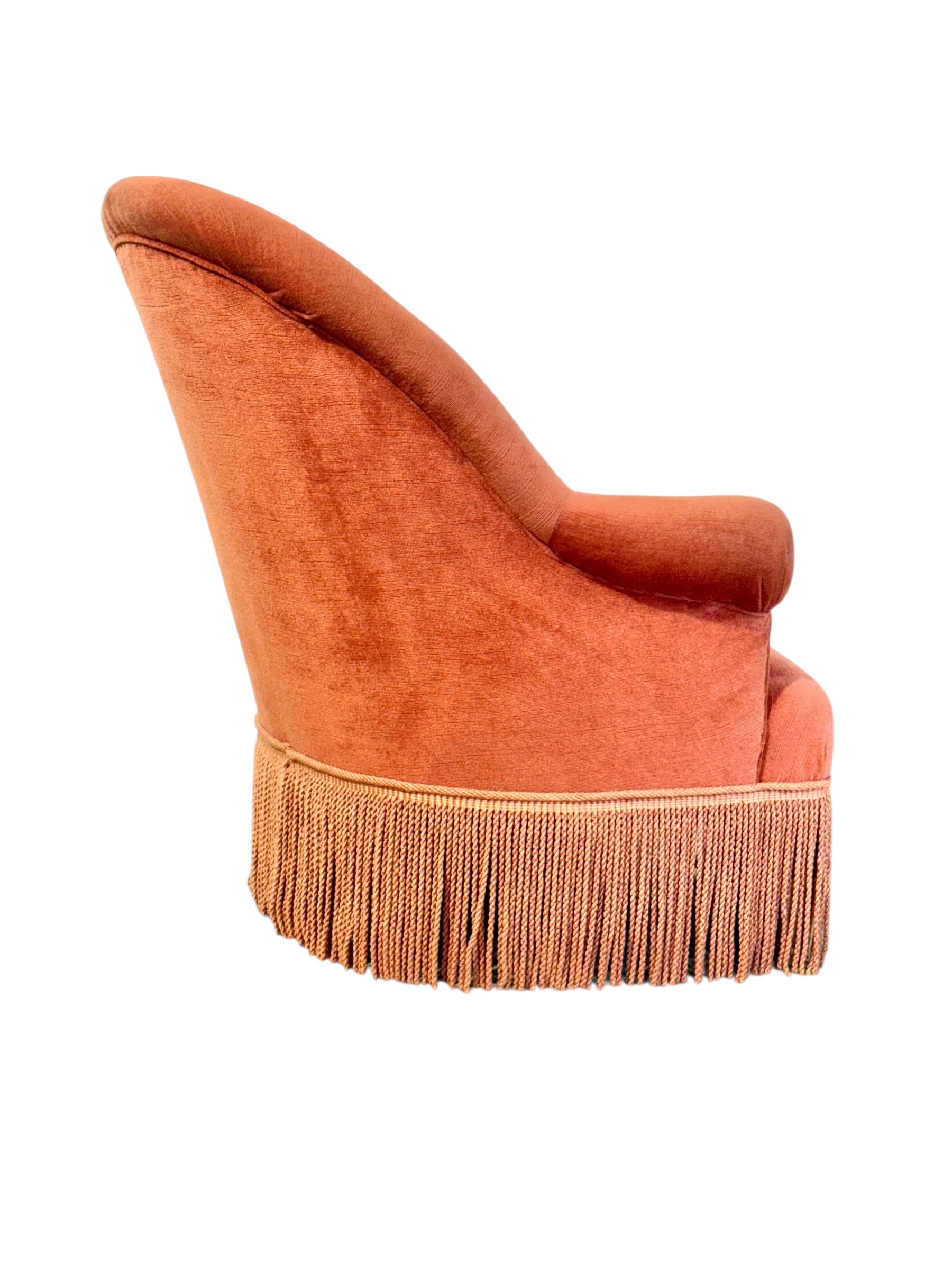 19th Century French Velvet Bergere Armchair with Tassel Fringe Trim