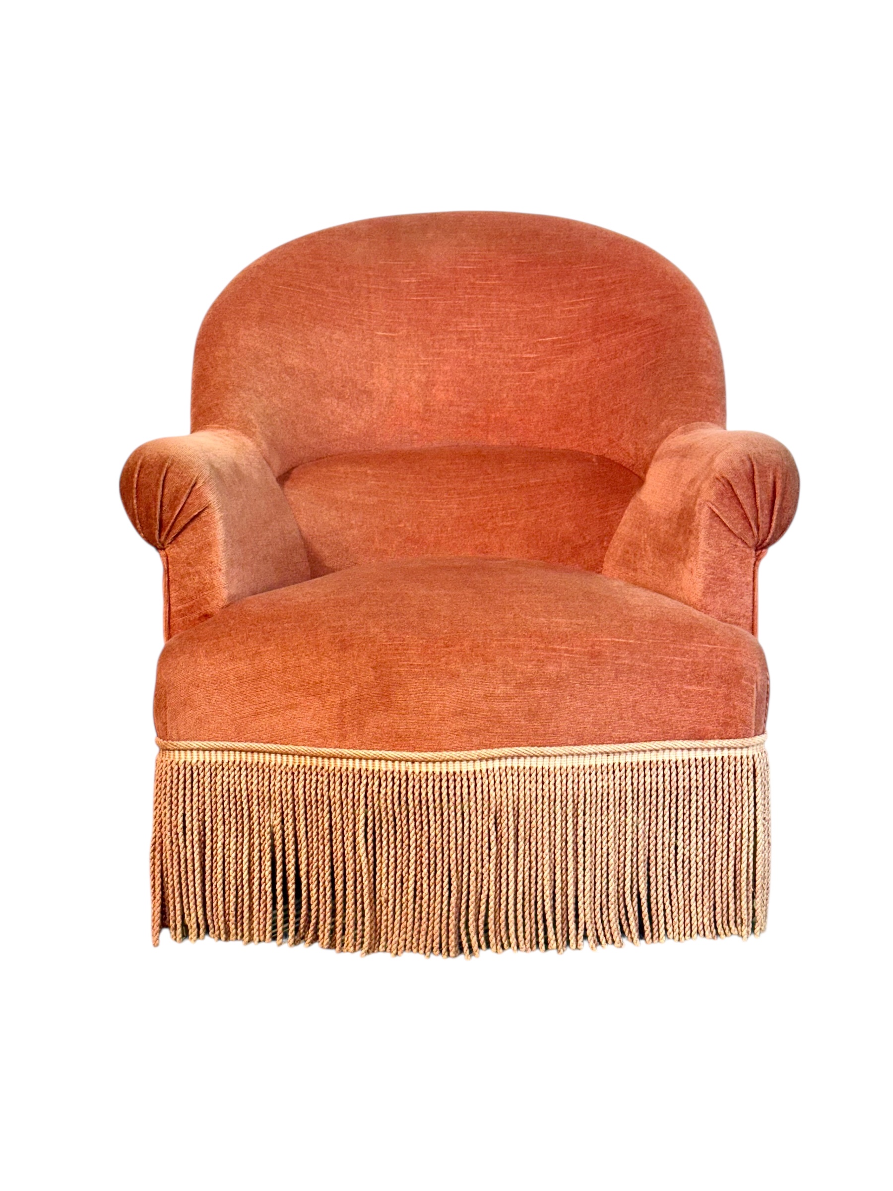 19th Century French Velvet Bergere Armchair with Tassel Fringe Trim