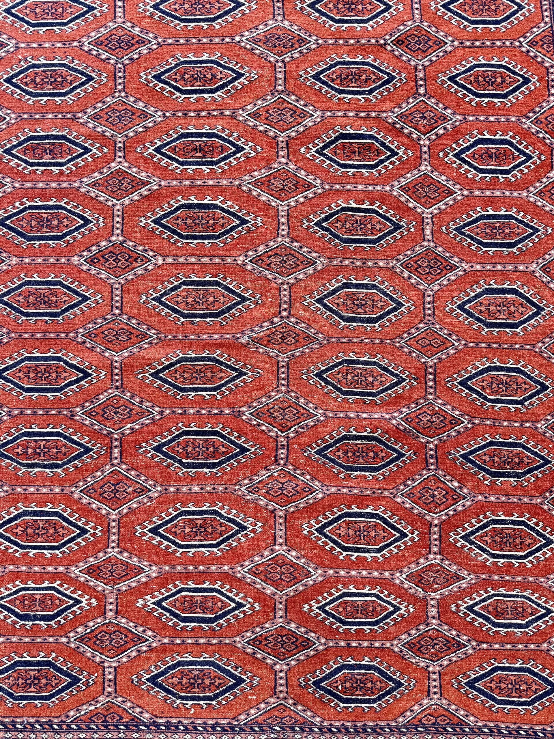 19th Century Persian Handwoven Rug in Red and Navy Wool - Image 6