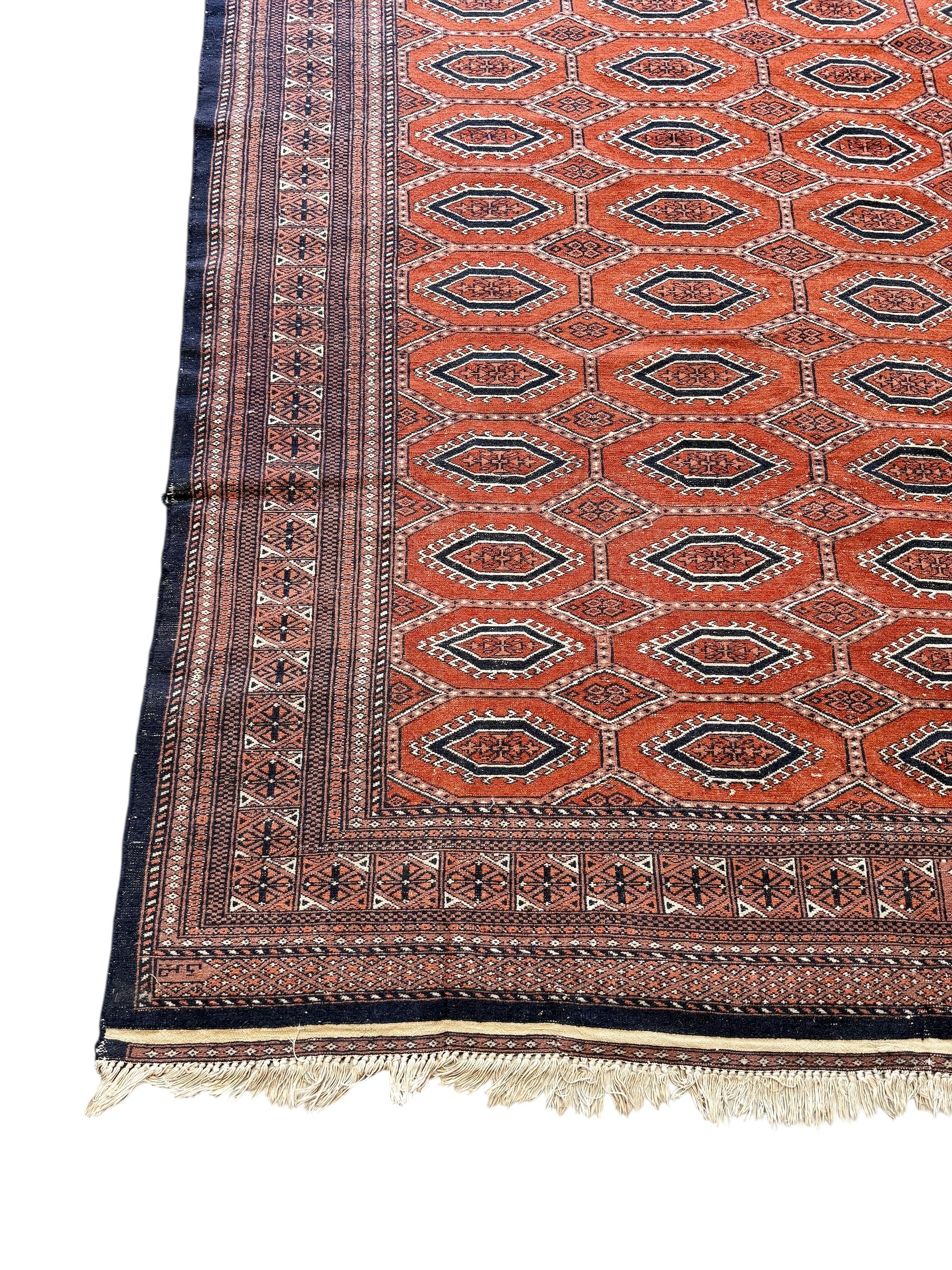 19th Century Persian Handwoven Rug in Red and Navy Wool