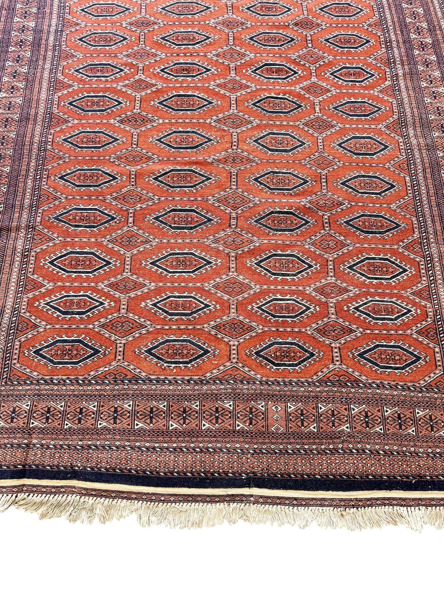 19th Century Persian Handwoven Rug in Red and Navy Wool