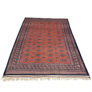 19th Century Persian Handwoven Rug in Red and Navy Wool