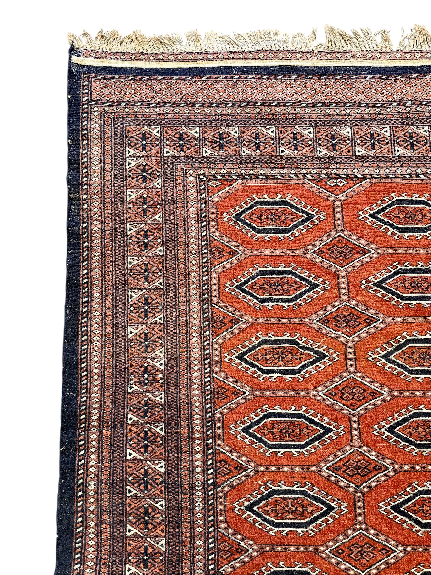 19th Century Persian Handwoven Rug in Red and Navy Wool