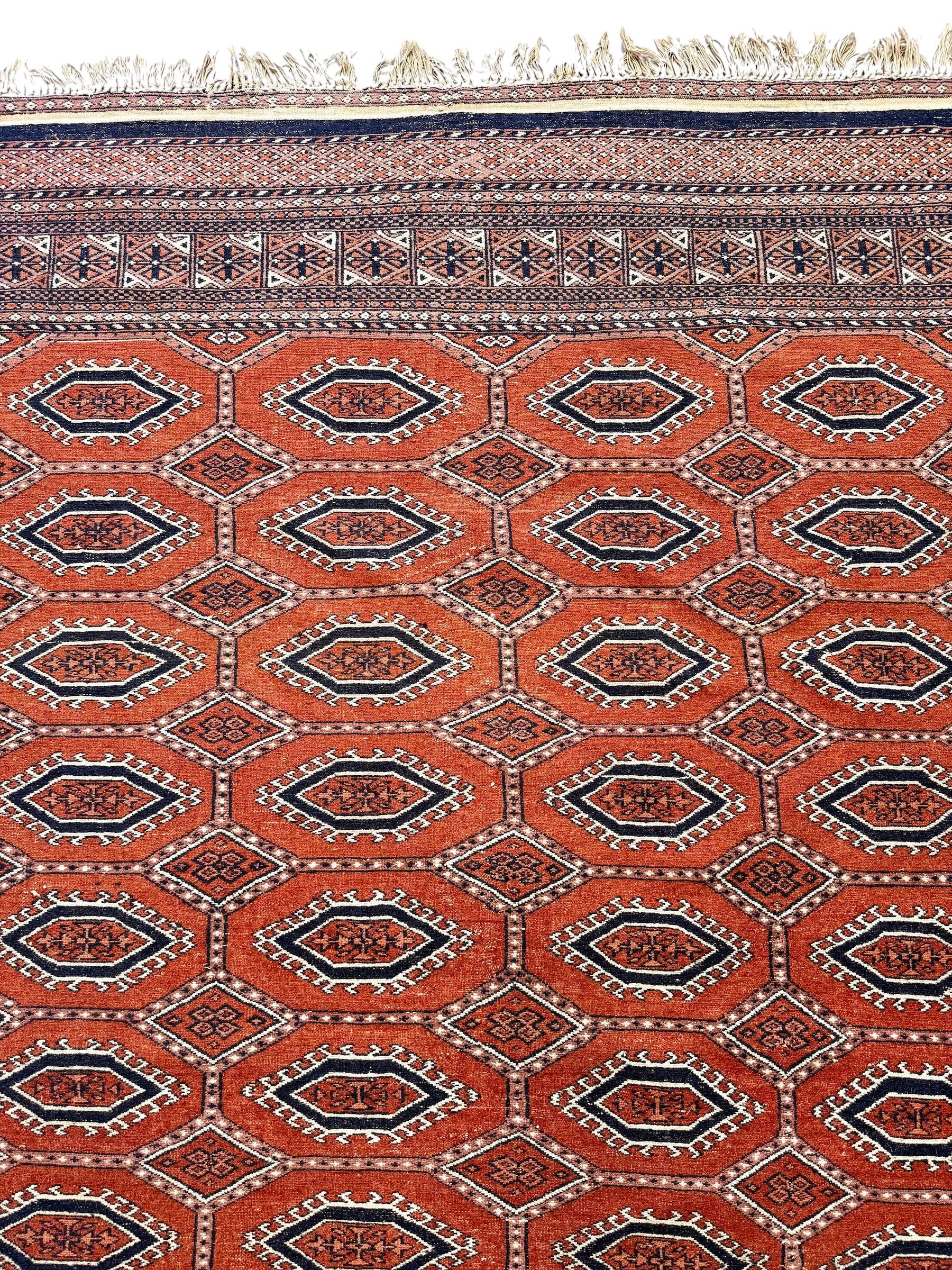 19th Century Persian Handwoven Rug in Red and Navy Wool