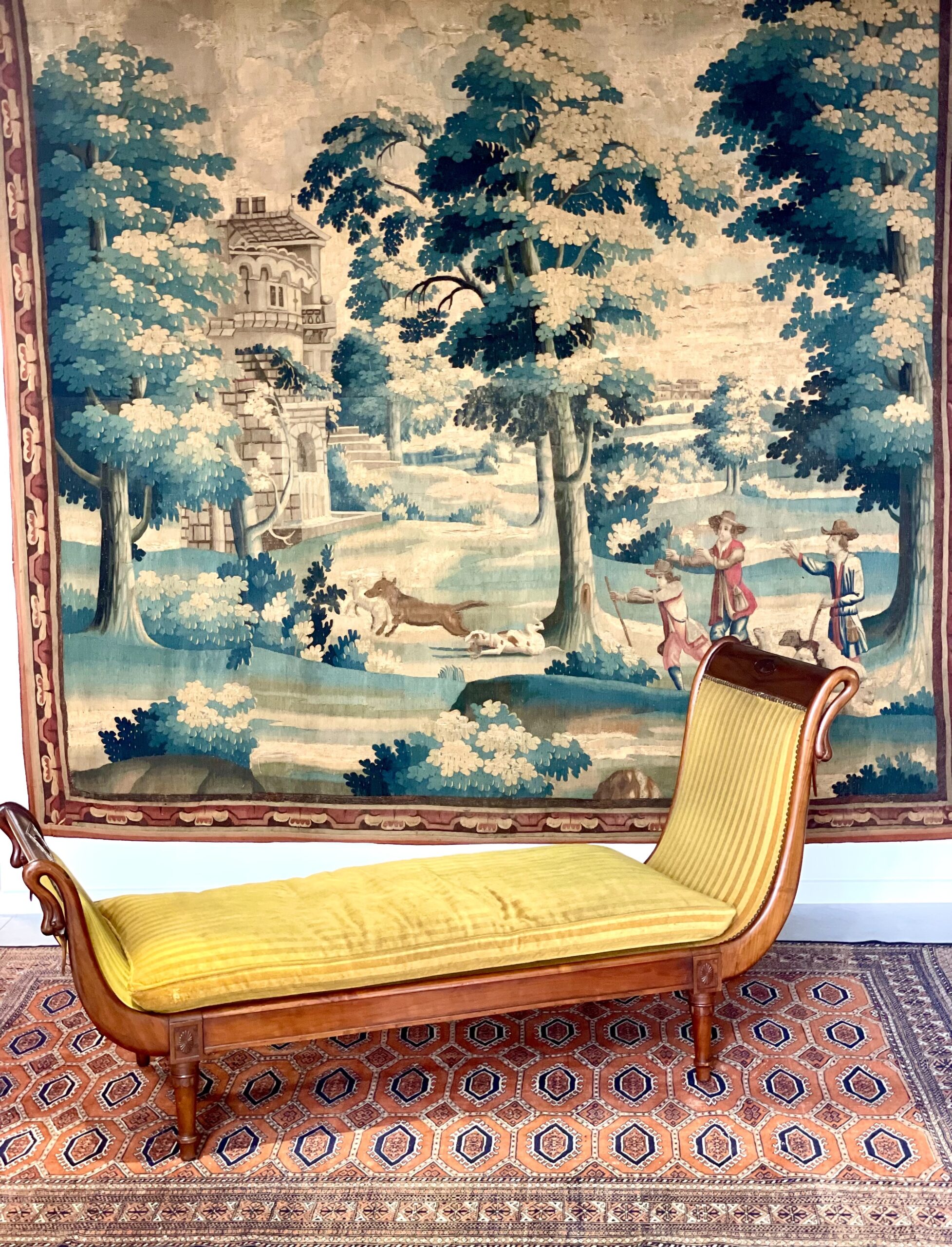 19th Century Persian Handwoven Rug in Red and Navy Wool