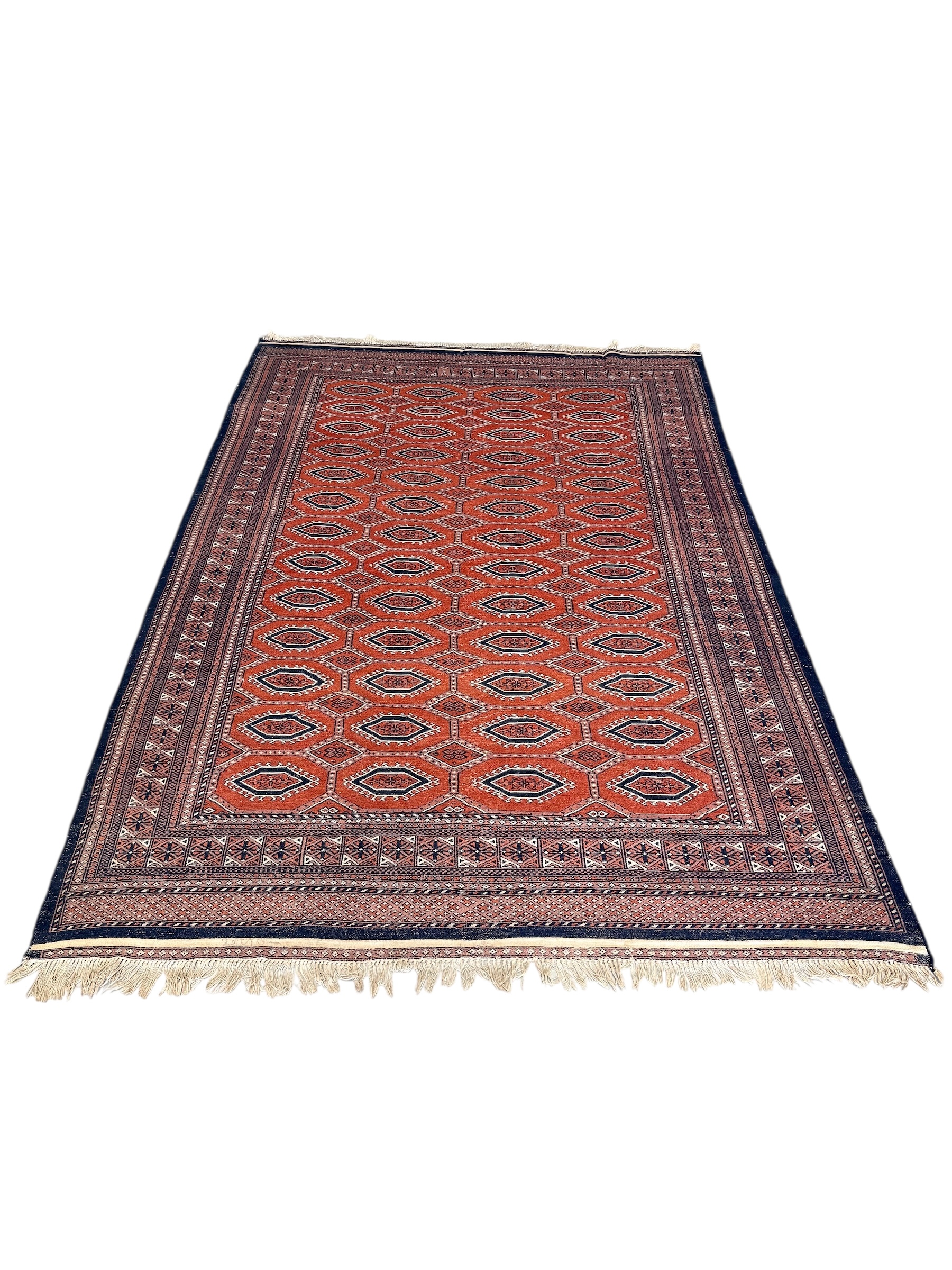 19th Century Persian Handwoven Rug in Red and Navy Wool