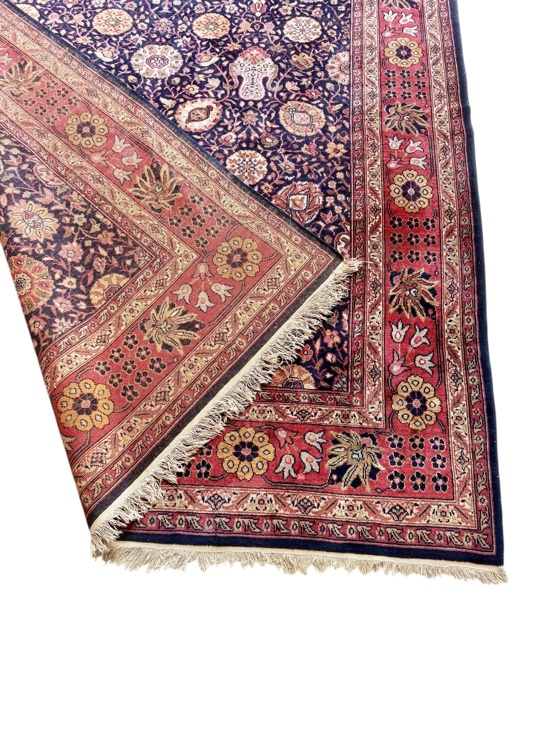 Large Persian Hand-woven Rug in Midnight Blue with Floral Medallion Pattern