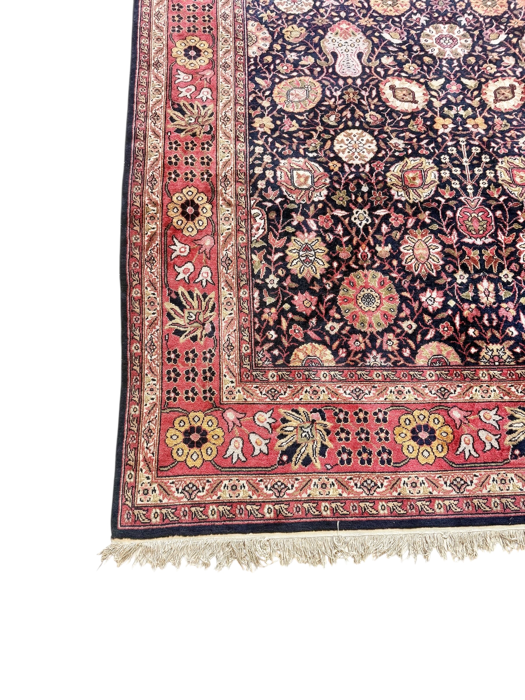 Large Persian Hand-woven Rug in Midnight Blue with Floral Medallion Pattern