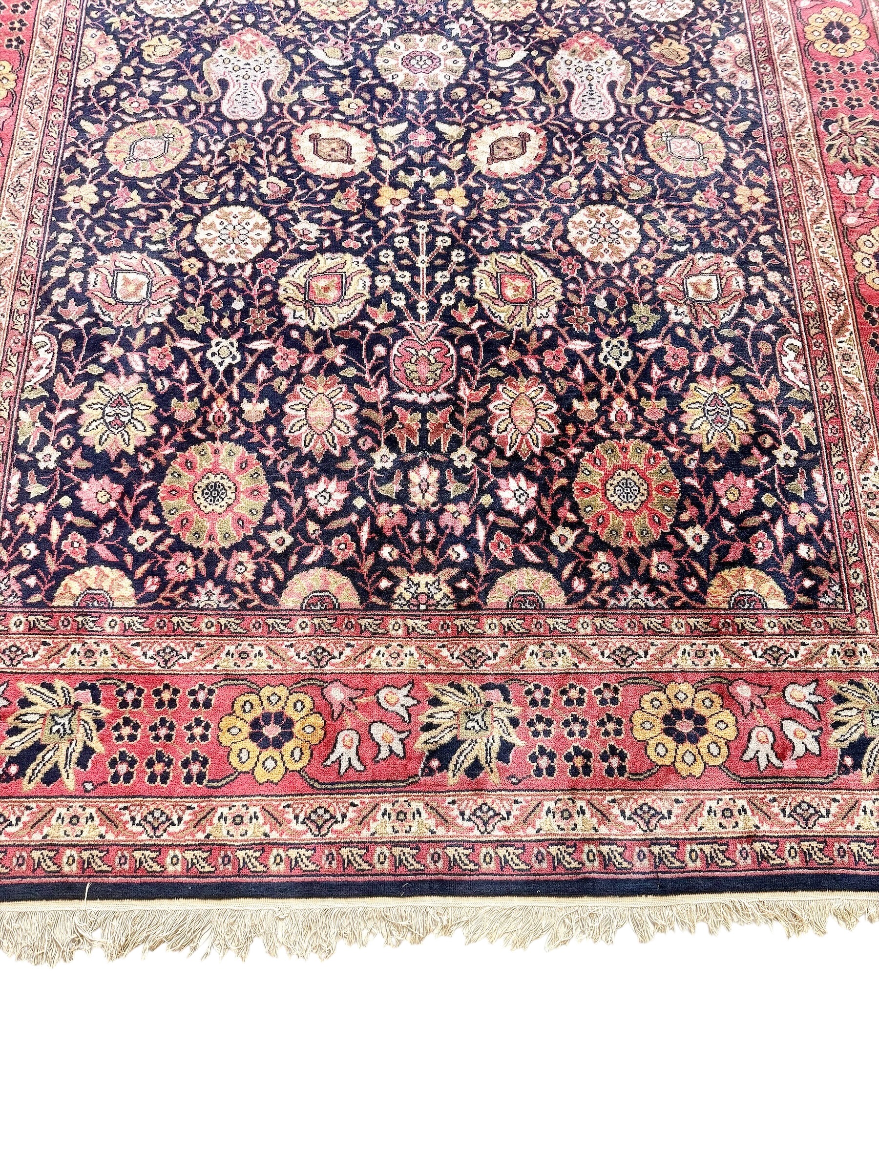 Large Persian Hand-woven Rug in Midnight Blue with Floral Medallion Pattern