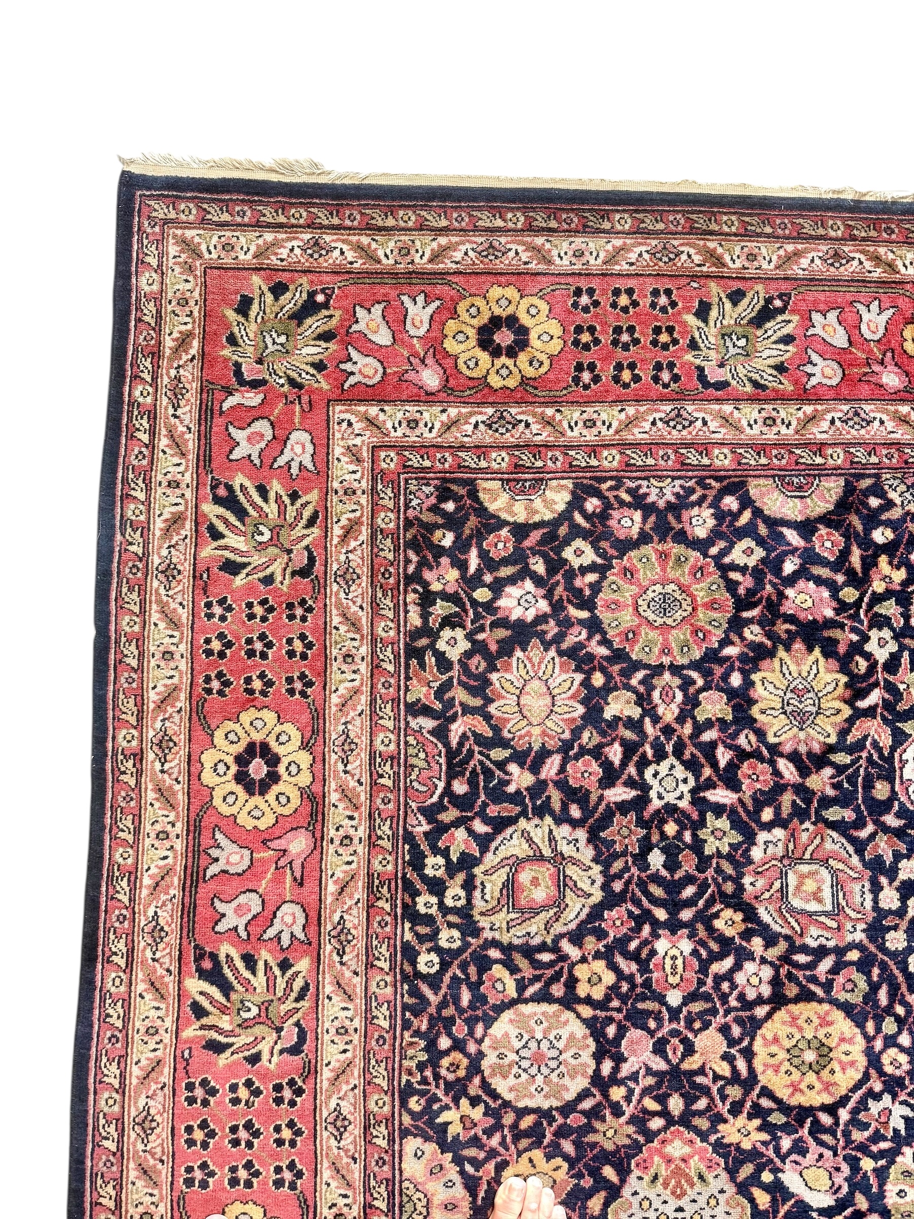 Large Persian Hand-woven Rug in Midnight Blue with Floral Medallion Pattern - Image 7