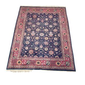 Large Persian Hand-woven Rug in Midnight Blue with Floral Medallion Pattern