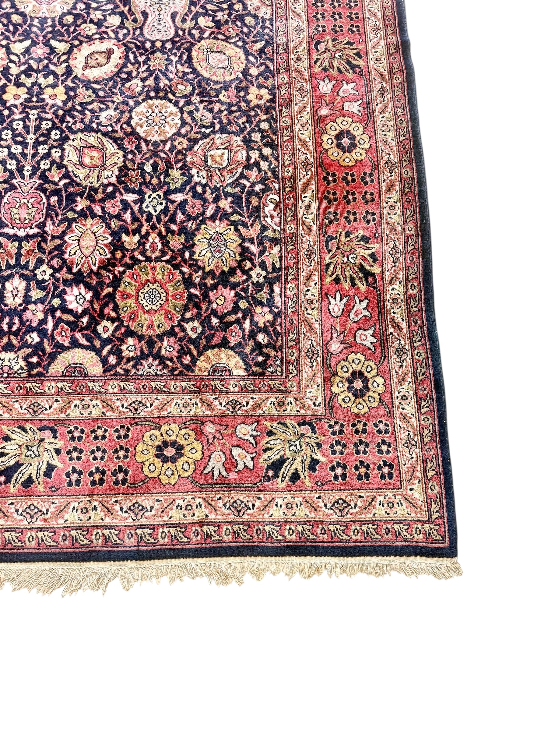 Large Persian Hand-woven Rug in Midnight Blue with Floral Medallion Pattern